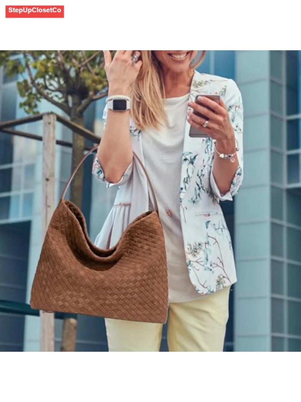 Woven Suede Hobo Bag Women Slouchy Shoulder Tote Purse with Detachable